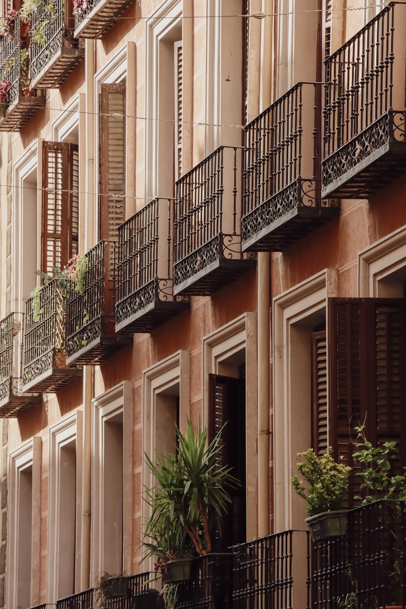 Madrid residential façades with wrought-iron balconies