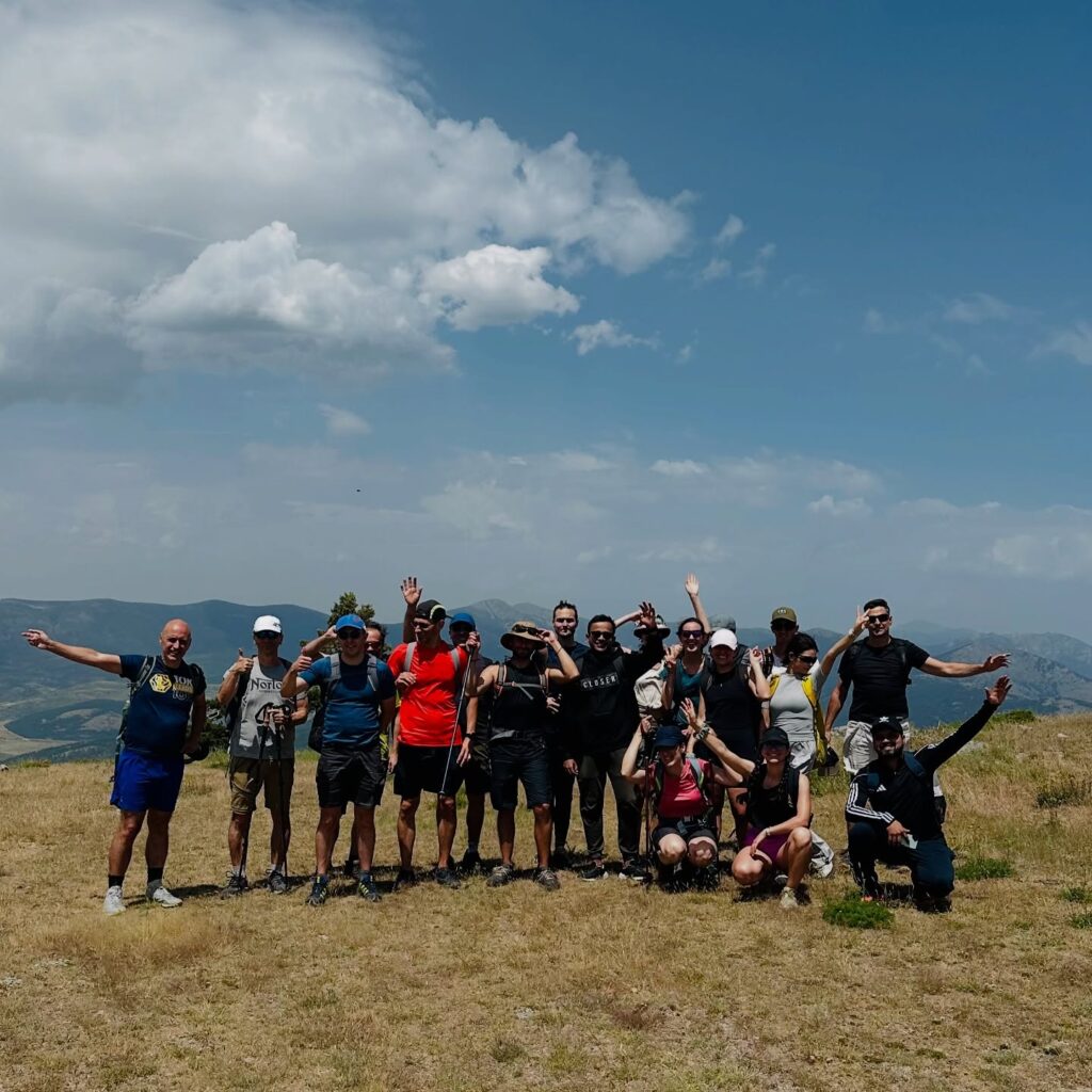 Certified hiking guide leading a group through La Pedriza near Madrid